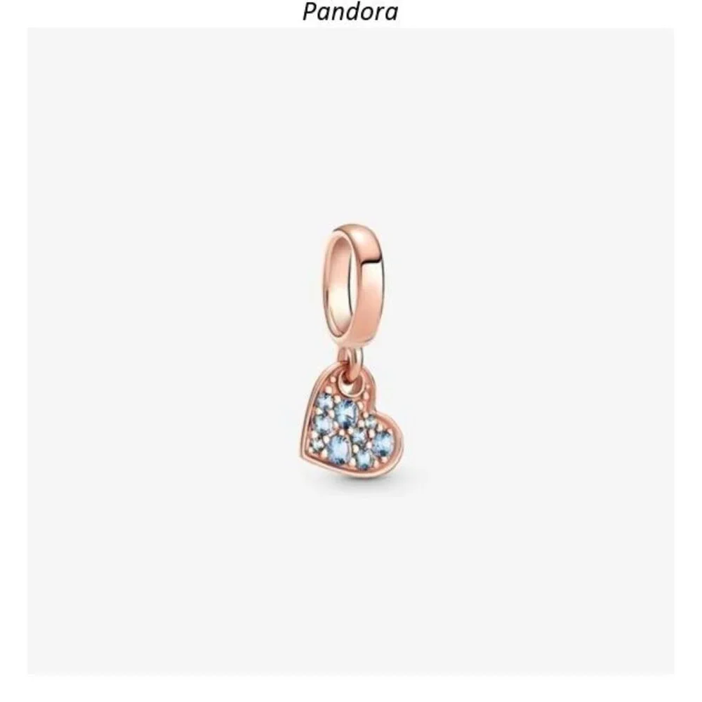 Pandora Light Blue Pav?? Tilted Heart Dangle Charm